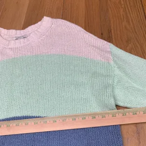 American Eagle Womens Colorblock Shaker Knit Sweater Pastel‎ Blue Green Large thumbnail 3