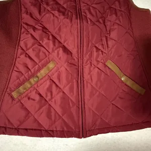 Croft & Barrow Women Burgundy Quilted Zip Up Vest Ribbed Sides Faux Suede Trim L thumbnail 3