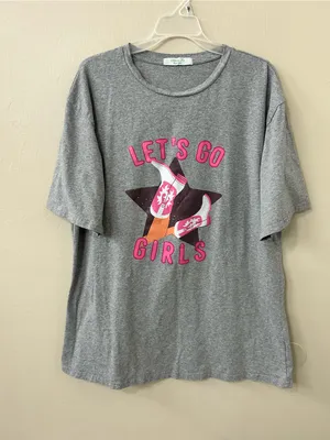 Olivia J’s Boutique LET'S GO GIRLS Gray Graphic Tee with Pink Accents Sz L thumbnail 1
