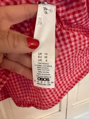 Asos pink and red gingham smocked waist mini dress milkmaid size 6 thumbnail 4