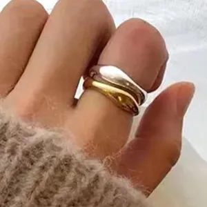 Boutique NEW‎ 14k Yellow Gold Plated 925 Silver Wave Stacking Band Ring thumbnail 2