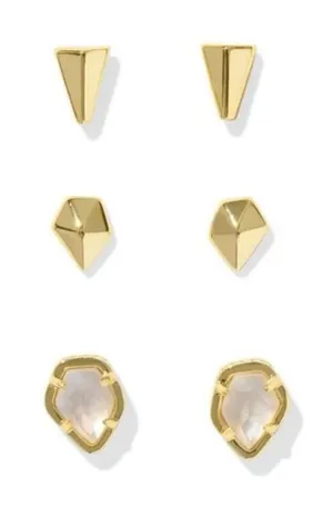Kendra Scott Jensen Gold Geometric Stud Earrings Set New 3 pc thumbnail 1