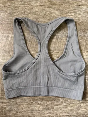 ALO Yoga Ribbed Racerback Sports Bra In Gray Size Small thumbnail 4