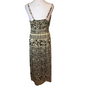 Women's Maxi Dress XL Tan Black Zebra Greek‎ Key Print Boho Stretchy Neutral thumbnail 3