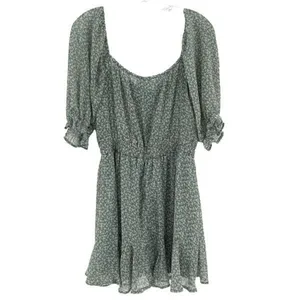 Francesca’s Mi Ami Floral Ruffle Chiffon Cottagecore Prairie Mini Dress Green Me thumbnail 9