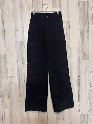 SHEIN High Rise Wide Leg Multi Pocket Cargo Pants Womens XXS / US 0 Black thumbnail 2