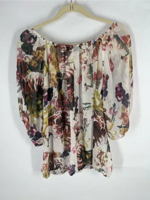 a.n.a Sheer Floral Peasant Blouse in‎ Cream, Green, Pink thumbnail 8