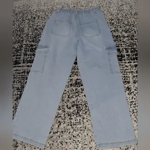 Madden Girl Blue Denim Cargo Jeans Medium Y2K Baggy Wide Leg Cyber thumbnail 11
