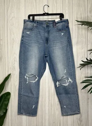 NWT American Eagle Plus Size Ripped Cool Classic Mom Jeans Crop Ankle 16 Short thumbnail 3