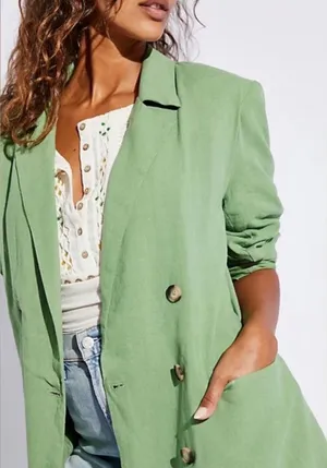 Free People Olivia Green Linen Blazer thumbnail 1