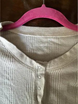 Aerie Cream Waffle Knit Henley Long Sleeve Thermal Top Size M thumbnail 6