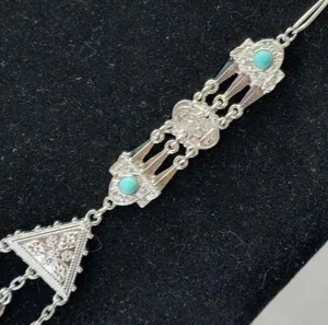 Western Boho Silver Turquoise Crackle Stone Necklace Earrings Set Blue thumbnail 5