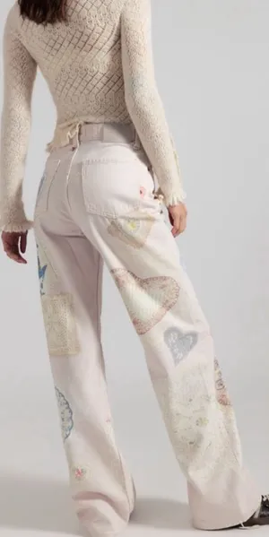 NWOT Free People We The Free Tinsley Printed Jeans Illusions Heirloom Ivory - 26 thumbnail 1