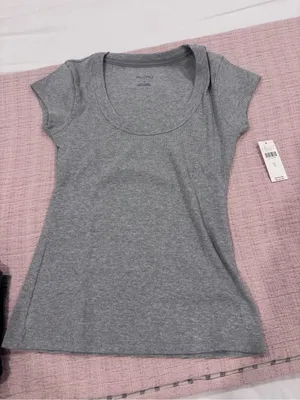 Anthropologie Heather Gray Ribbed Scoop Neck Tee size Small NWT thumbnail 11