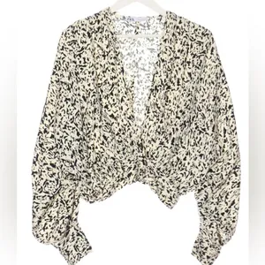 ZARA Wrap Balloon Sleeve Blouse Top XSMALL white black thumbnail 2