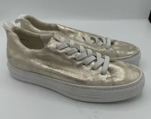 Paul Green Ajay Sneaker‎ Women 7 Gold Good Metallic Leather Low Top Elastic Lace thumbnail 1