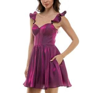 NWT B. Darlin Juniors Corset Flutter Sleeve Fit Flare Dress K43AU17 Berry 0 thumbnail 3