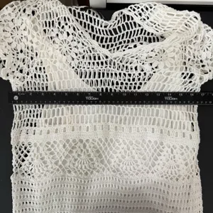 Vtg Y2K Fever M Medium Dress Crochet Open‎ Knit Sheer Lined Romantic Beachy Boho thumbnail 10