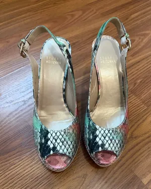 Stuart Weitzman multicolor snake-embossed slingback wedge sandals 6 1/2 thumbnail 1