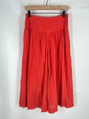 Anthropologie Coral Eyelet Wide Leg Cropped Pants Culottes Orange Red Size 0 thumbnail 2