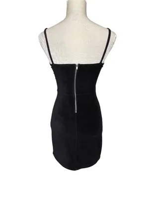 Forever 21 Black Velvet Faux Corduroy Spaghetti Strap Mini Dress Size M thumbnail 4