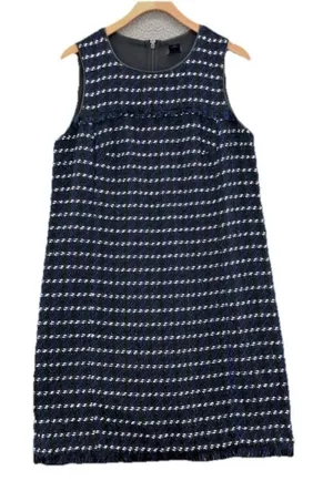 Ann‎ Taylor Dress Womens 4 Blue Boucle Knit Mini Shift Fringe Glitter Sleeveless thumbnail 1