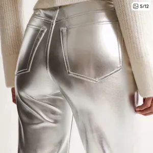Abercrombie &‎ Fitch 90's Straight Ultra High Rise Vegan Leather Pants Silver 26 thumbnail 5