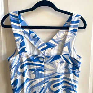 J.McLaughlin Sheath Dress Womens L Blue‎ White Abstract Swirl Preppy V-Neck Mini thumbnail 5