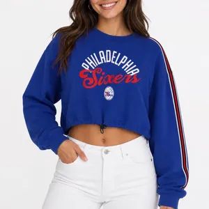 NBA Philadelphia Sixers Cropped Sweatshirt Blue XL Side Stripe Drawstring Hem thumbnail 1