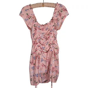 VRG GRL Floral Smocked Ruched Mini Dress Size Small Pink Dainty Coquette thumbnail 3