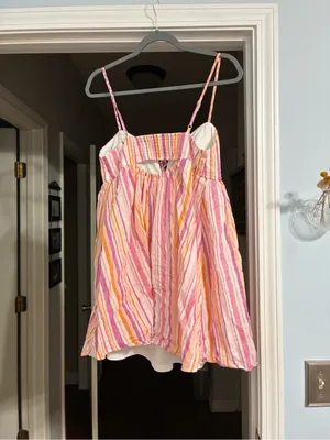 No Boundaries Pink & Peach Striped Mini Sundress thumbnail 3