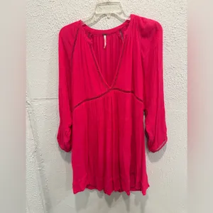 Free People V-neck 3/4 Sleeve Women’s Size M Fairy Swing Pink Dress thumbnail 4