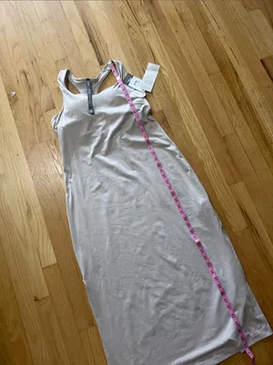 NWT Vuori Halo Racerback Midi Tank Dress Ecru Heather Sz L thumbnail 4