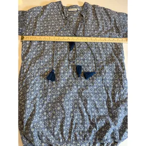 Roller Rabbit Wythe Cover-Up Tunic Dress Blue Floral Tassel XXS Cotton thumbnail 4