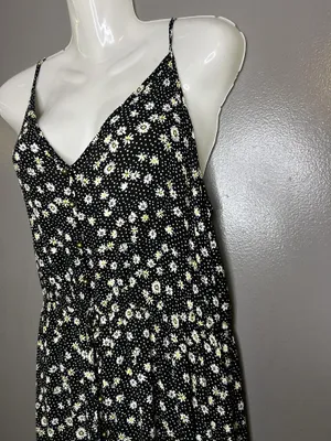 Rewind Dress Womens Large Black Floral Button Front Tie Waist Maxi Sundress thumbnail 7