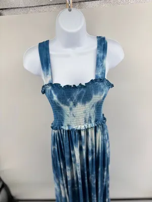 Natural Life Blue Tie Dye Smocked Dress Boho Ruffle Strap Size XS/Small thumbnail 7