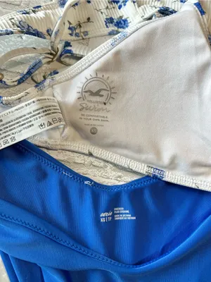 aerie/ Hollister White Floral Ribbed Top with Bright Blue Bikini Bottoms Size XS thumbnail 6