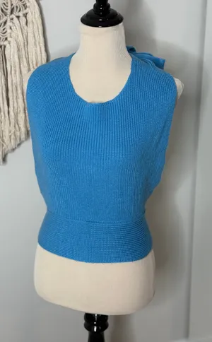 Free People FP Beach Cerulean Blue Knit Beachy Sweater Halter Tank Top Large thumbnail 1