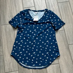 LuLaRoe Navy Blue Floral Short Sleeve Top thumbnail 1