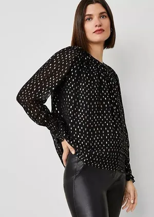 NWT‎ Ann Taylor Metallic Clip Shirred Top Black Medium Minimalist Career Office thumbnail 1