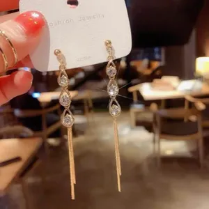 Elegant Crystal Long Tassel Dangle Drop Earrings for Women thumbnail 3