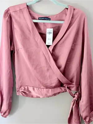Abercrombie & Fitch Dusty Rose Satin Wrap Blouse thumbnail 1