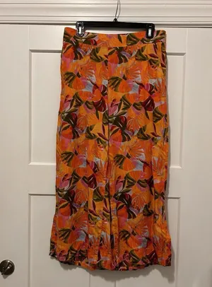 Women Linen Pants Wide Leg Orange Tropical Multi Color C&C California Size Large thumbnail 1