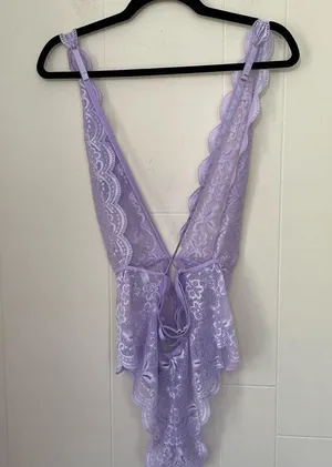 Dreamgirl Purple Lace Lingerie Bodysuit Sheer ~ Size Large thumbnail 2