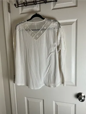 Free People Lola Lace Thermal Knit Long Sleeve Woman’s Top Cream S thumbnail 8