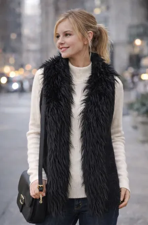 Claire’s Shaggy Faux Fur & Sweater Knit Vest — Junior M/L thumbnail 1