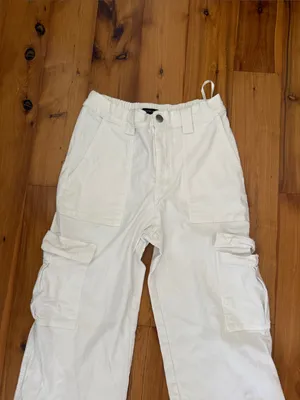Cotton candy Medium White Jean Cargo Pants with Utility Pockets thumbnail 3