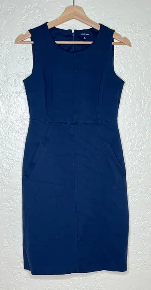 Lands' End Women's Navy‎ Blue Sheath Ponte Knit Sleeveless Dress Size 4 thumbnail 1