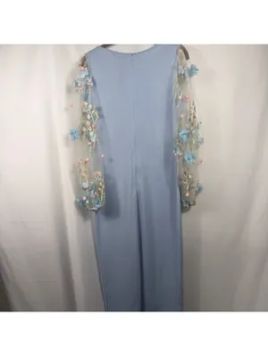 SHEIN Floral Mesh Sleeve Maxi Dress M Blue thumbnail 7