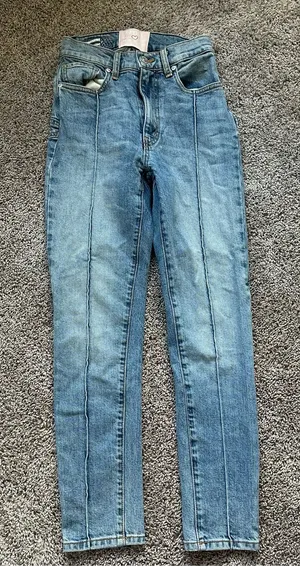 REVICE Blue High-Waist Straight Leg Star Jeans with Geometric Seams thumbnail 1